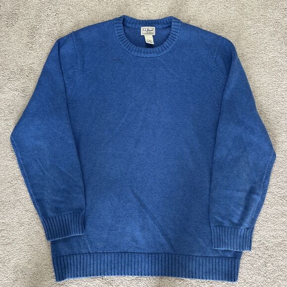 LL Bean Chunky Knit Sweater Mens Large Tall Blue Crewneck Preppy Classic Cotton - Picture 1 of 5